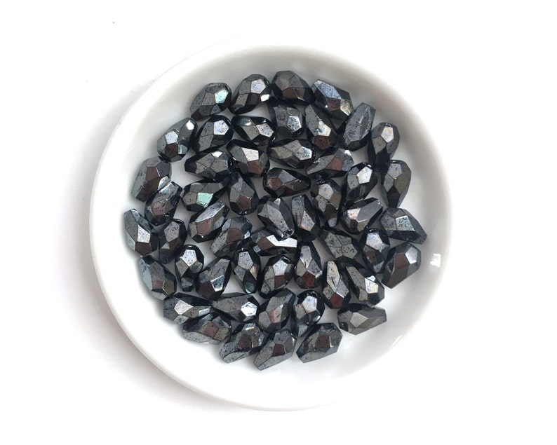 Black Teardrop Bead Vintage Beads 1454A Wholesale Faceted Beads Czech Fire Polished Beads 20 Small Teardrop Beads Hematite 5x7