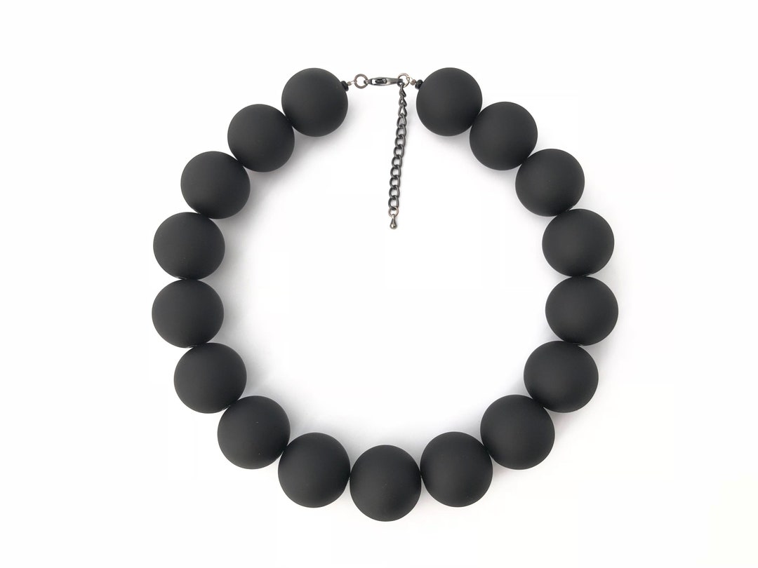 Matte Black Bead Necklace, Big Bold Necklace, Chunky Necklace Statement