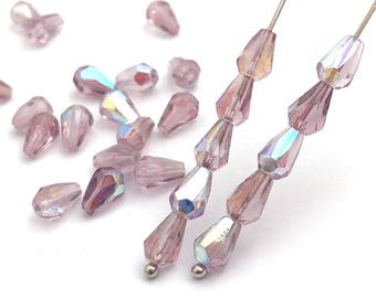 5x7 Teardrop Bead, Faceted Bead, AB Purple Drop, Czech Fire Polished, Wedding Bead, Bridal Bead, 20pcs, 1461D