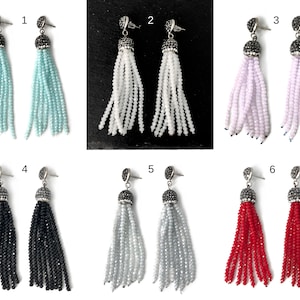 Beaded Tassel Earrings, Rhinestone Tassel Earrings, Long Earrings, Party Earrings, Stud Earrings, Drop Dangle Earrings, 6 Colors, LC1-7