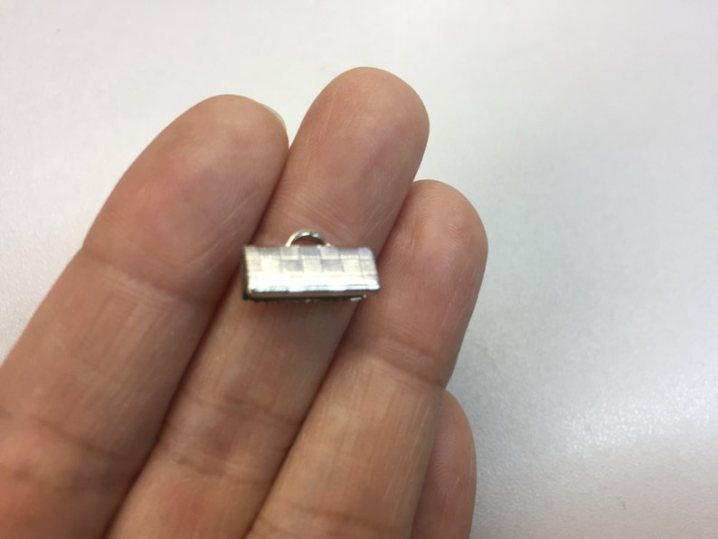 End Clasp Rhodium Plated Leather Cord End Silver End Cap 20 Ribbon Crimp End Fold Over Crimp 6x13 Ribbon Clasp End Bar