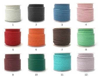 Cordón de cuero trenzado de 3 mm, cordón de cuero redondo, cordón bolo, cuero para collares, cuero para pulseras, cuero genuino, 6 colores, 1 yarda (3 pies), LC2-3