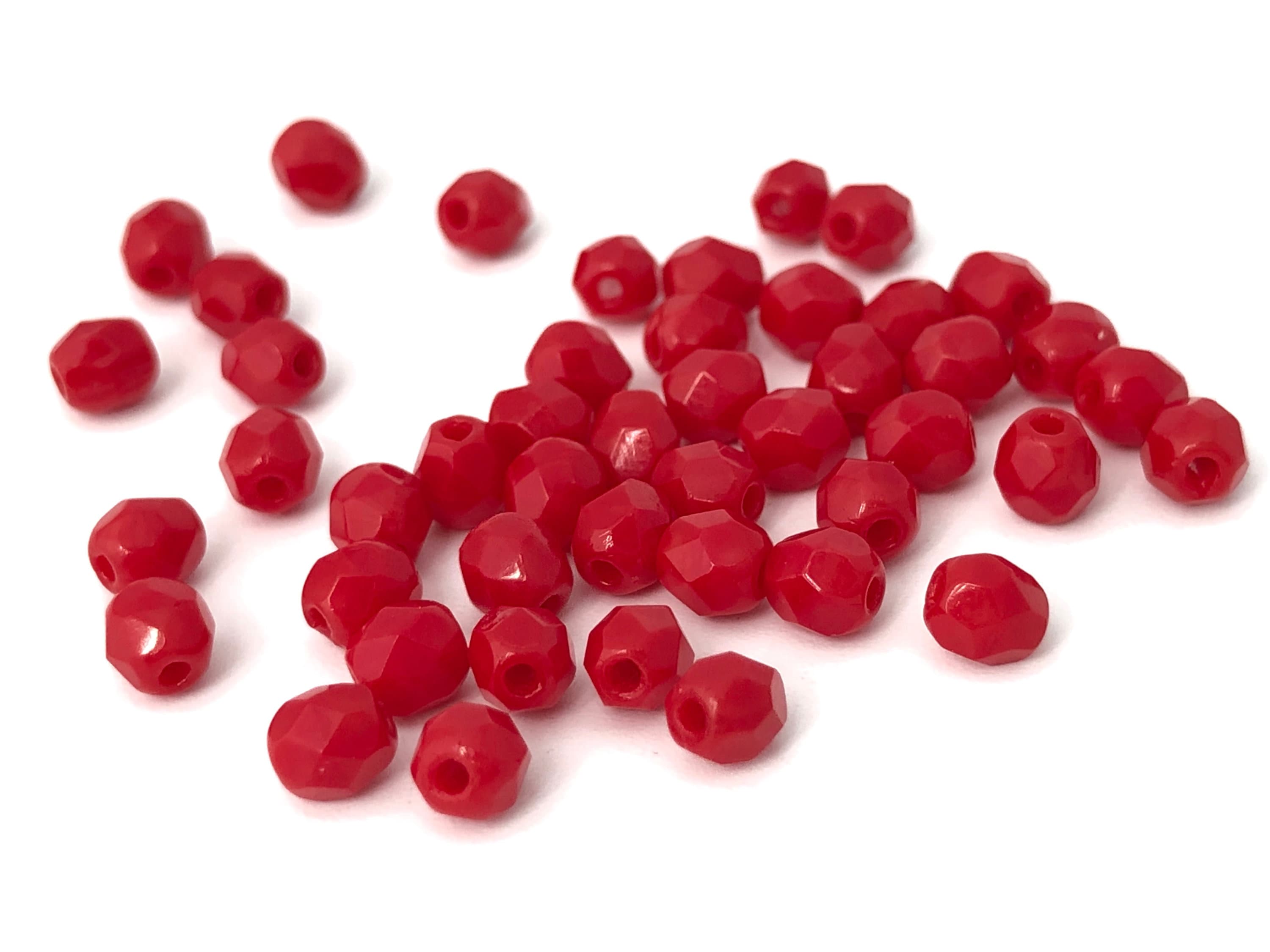50 Red Glass Beads Round Faceted Beads 4mm Fire Polished Etsy