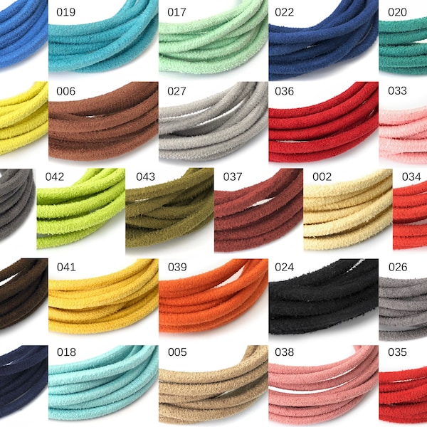 2yard 3mm Round Suede Cord, Faux Suede Cord, Necklace Cord, Bracelet Cord Suede String Beading Cord Jewelry Making Cord 26 Color, LC1-1, 1-2