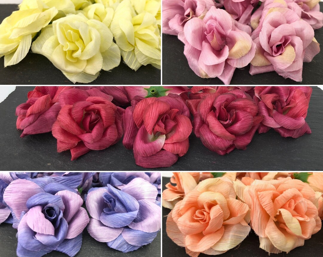 Bulk Flower Heads Fabric Silk Flower Assorted Faux Flower Rose Heads