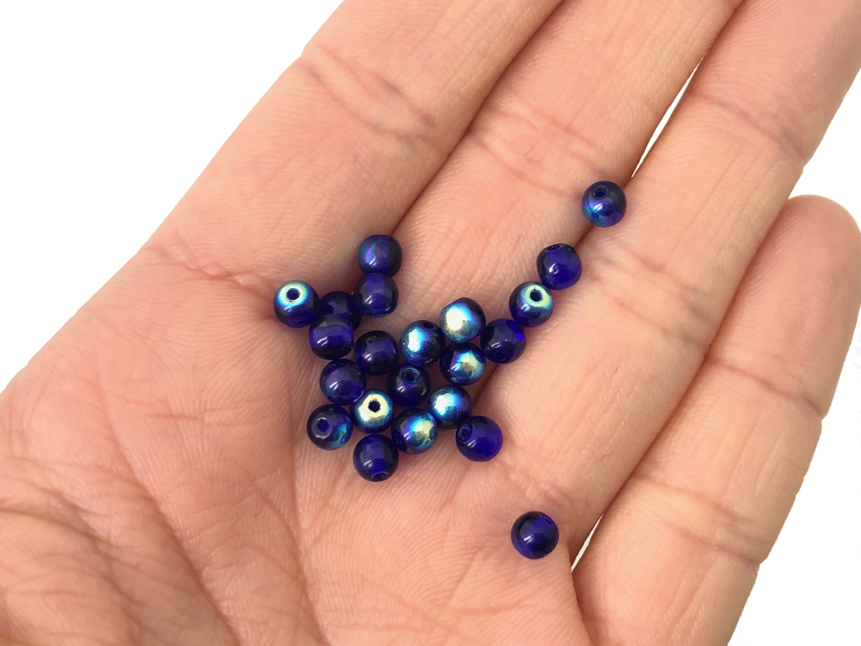 100pc 4mm Druk Bead Cobalt Blue AB Blue Glass Bead Round Etsy UK