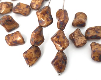 Brown Swirl Nugget Czech Pressed Glass Beads 8mm pack of 30