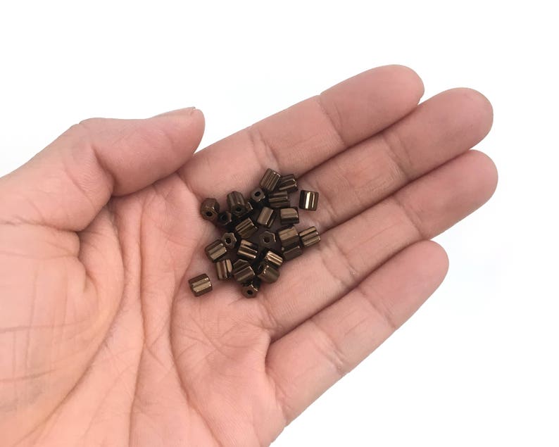 50 Bronze Glass Tube Bead 4mm Geometric Bead Polygon Bead Etsy