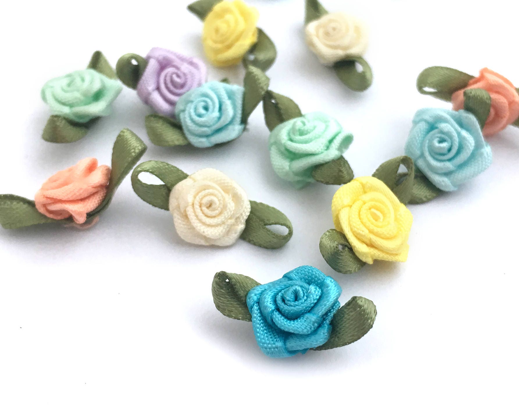 150 Pieces Satin Ribbon Flowers Small Flowers for Crafts 1.2 Inch Mini  Fabric Flowers Multicolor Daisy Flowers with Rhinestones Satin Ribbon Bows  for