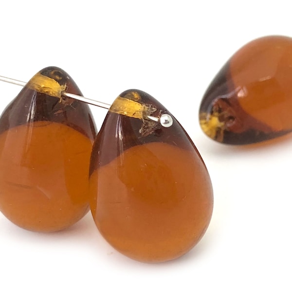 2 Amber Brown Teardrop Beads, 16x23 Czech Glass Teardrop, Large Curtain Beads, Chandelier Beads, Jewelry Making Beads, 2488E CE3-3