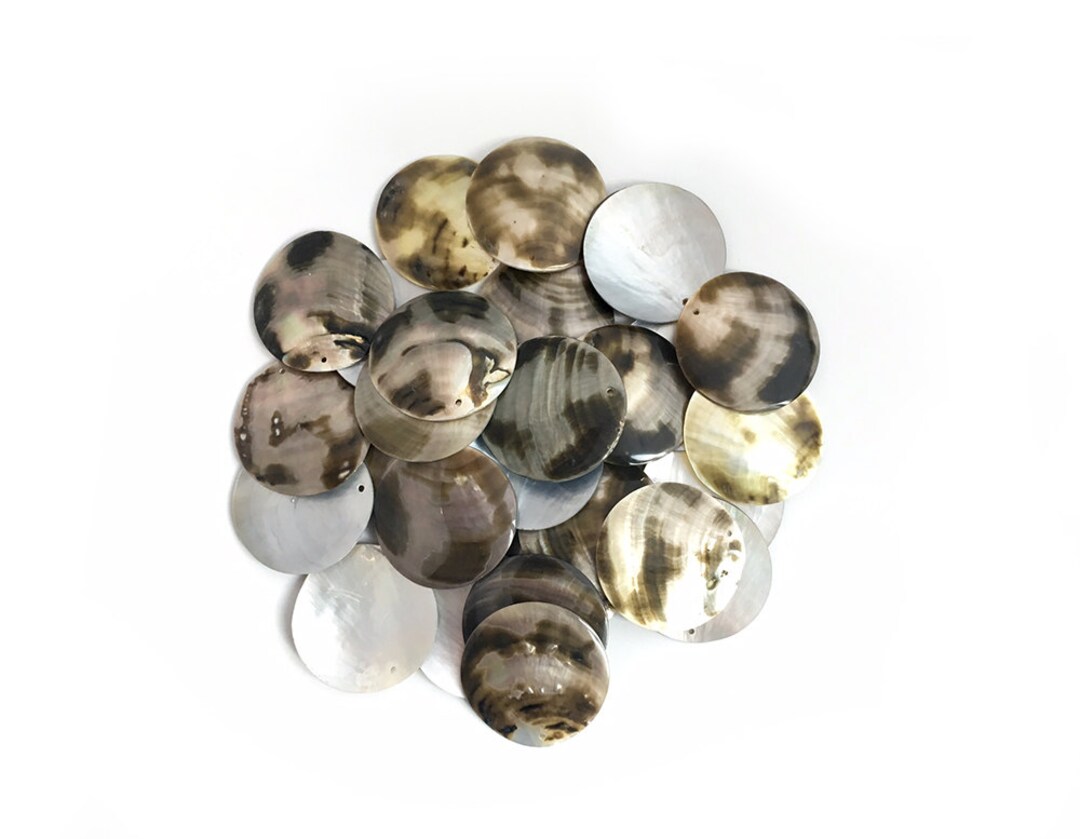 2 Black Lip Shell Pendant, 35mm Round Shell, MOP Pendant, Tiger Shell