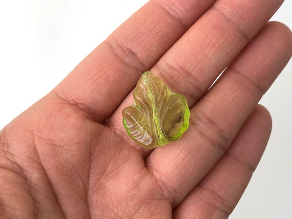 50 Earth Tone Mix Czech Glass 14x9mm Leaves Leaf Beads