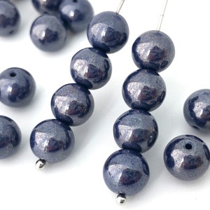 8mm Navy Blue Druk Bead, Spacer Bead, Smooth Round, Vintage Czech Glass Bead, Luster, Bohemian Bead, 15pcs, A0026C, AC2-6