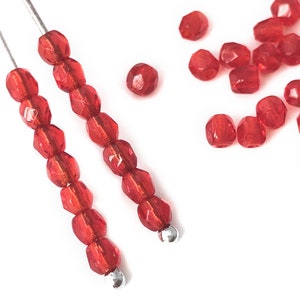 Bulk 100 Ruby Red Fire Polished Beads, 3mm Round Faceted Beads, Czech Glass Beads, Spacer Beads, Bohemian Beads, 1030B, FP1-3