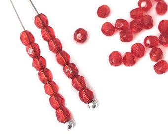 Bulk 100 Ruby Red Fire Polished Beads, 3mm Round Faceted Beads, Czech Glass Beads, Spacer Beads, Bohemian Beads, 1030B, FP1-3