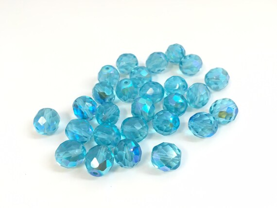 Lot De 10 Perles Facettes Bohème 10mm Couleur Aquamarine AB - Précieuse, Neuf