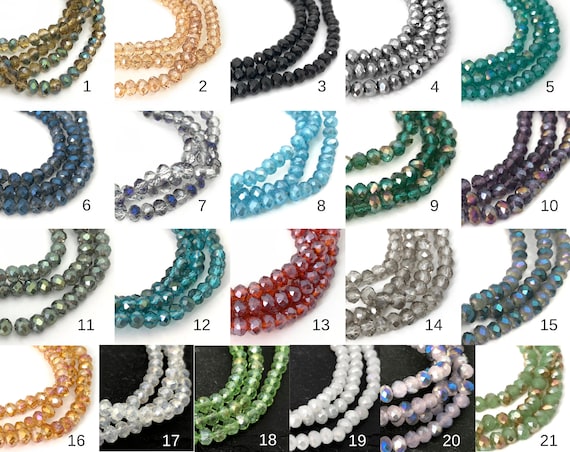 4mm Glass Rondelle Beads, Faceted Rondelle, Small Spacer Bead, Craft Beads, White Red Brown Black Green Gray Blue 21 Colors, 14" Inch, CH8-7