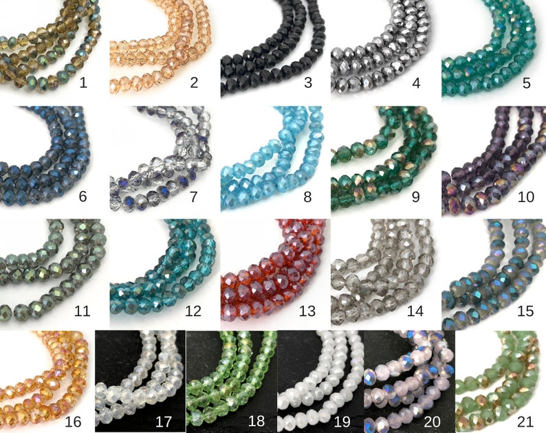 4mm Glass Rondelle Beads, Faceted Rondelle, Small Spacer Bead, Craft Beads, White Red Brown Black Green Gray Blue 21 Colors, 14" Inch, CH8-7 image 1