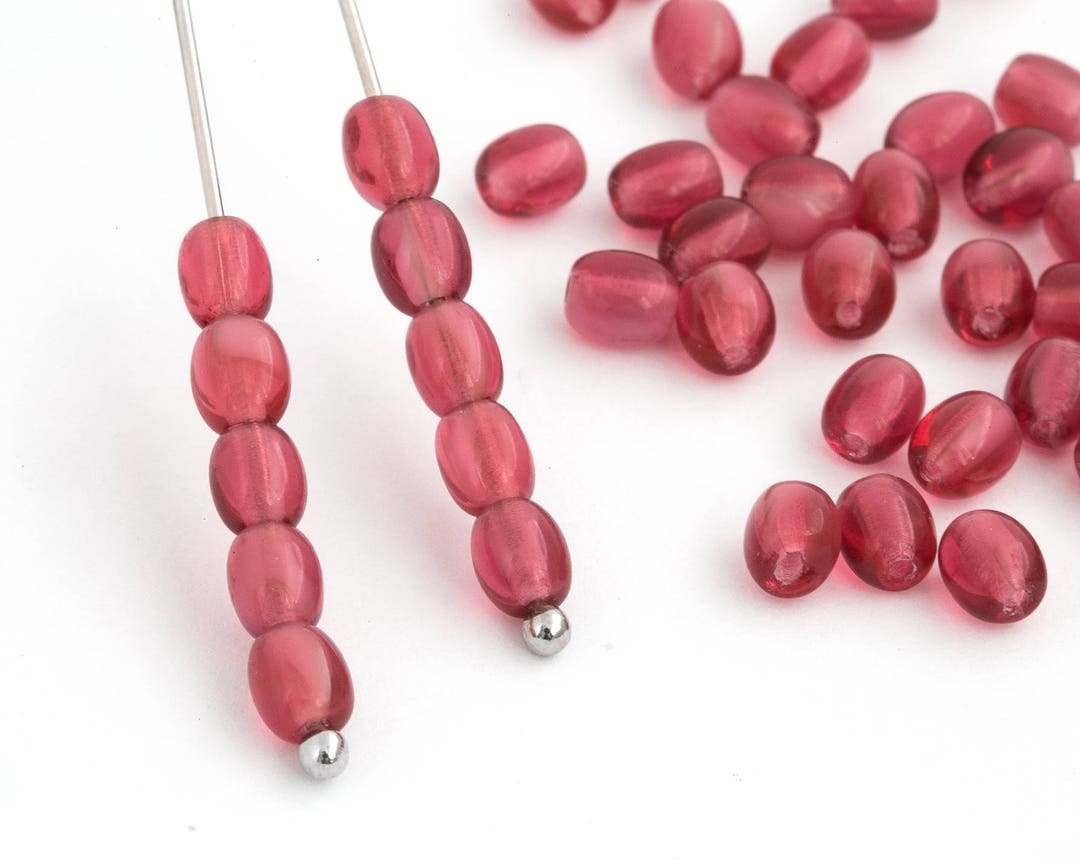 50 Berry Red Oval Glass Bead Barrel Bead Czech Glass Bead Etsy
