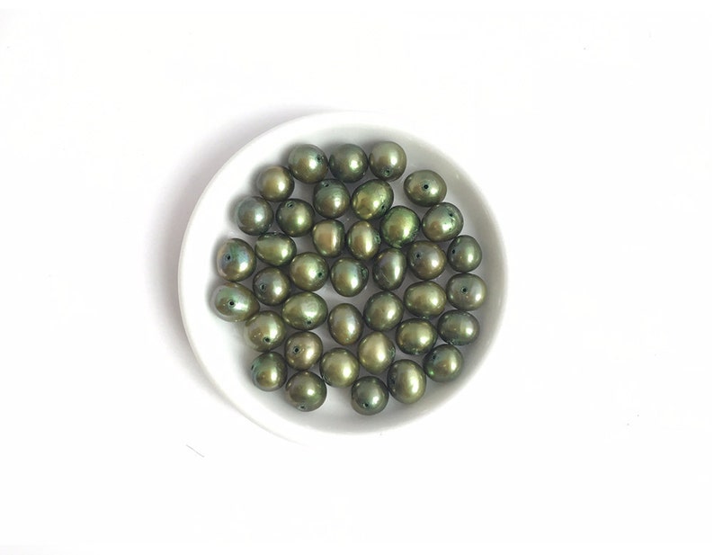 50 Olive Green Pearl Bead Freshwater Pearl Potato Pearl image 0