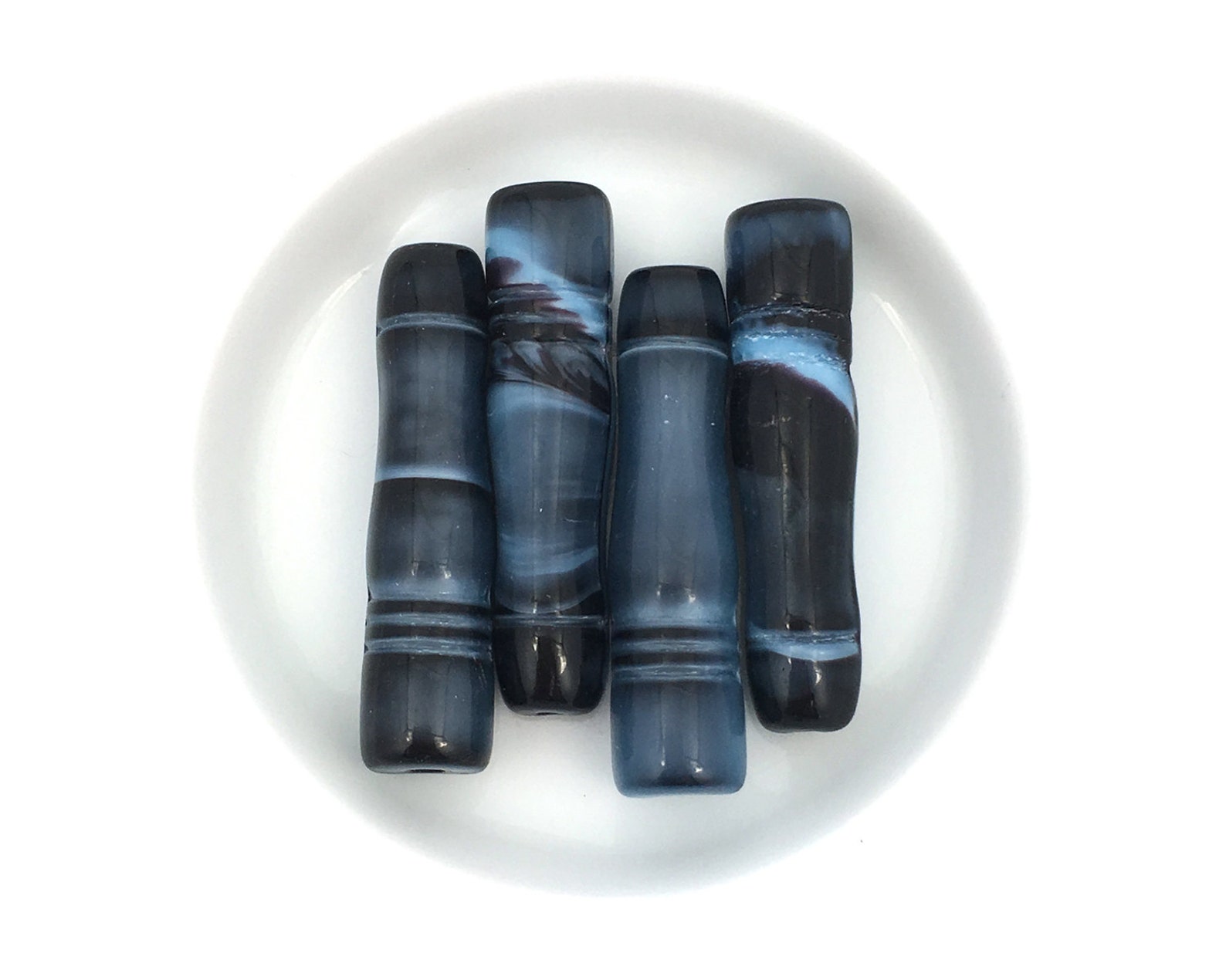 Blue Glass Tube Bead Czech Glass Bead Long Bead Stick Bead Etsy