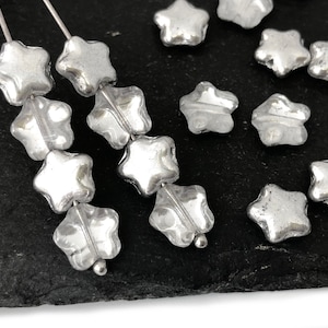 30 Silver Star Bead, 8mm Glass Star Bead, Christmas Bead, Charm Bead, Czech Glass Bead, Boho Bead, Half Coat, 2761S CS8-2