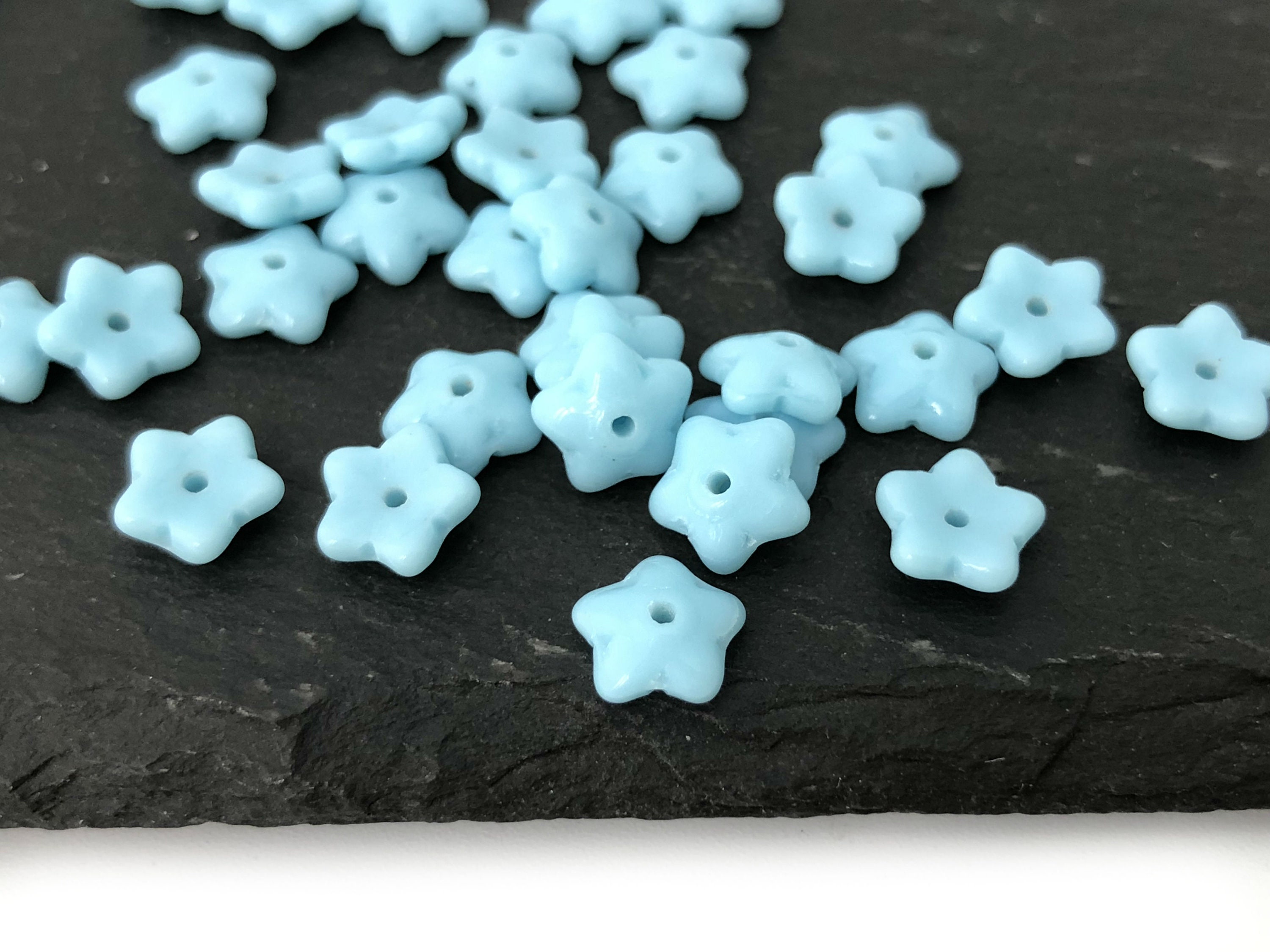 7mm Blue Flower Bead Czech Pressed Glass Bead Flower Charm Etsy
