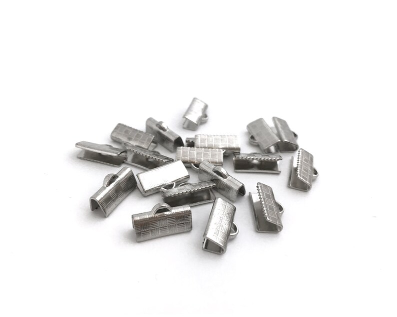 End Clasp Rhodium Plated Leather Cord End Silver End Cap 20 Ribbon Crimp End Fold Over Crimp 6x13 Ribbon Clasp End Bar