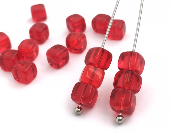 5mm Red Cube Bead Vintage Czech Glass Bead Square Geometric Bead Bohemian Bead DIY Craft Jewelry Making Bead 30pcs 4127B CB1-7