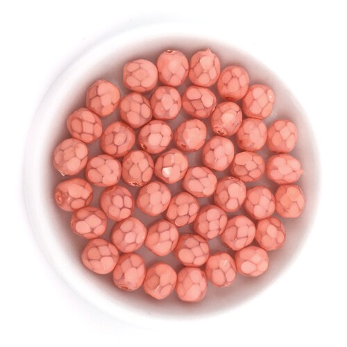 50 perline lucidate a fuoco, perline sfaccettate rotonde da 6 mm, perline distanziatrici rotonde, perline dipinte, perline di vetro ceche vintage, perline sfuse, rosso arancione, 1579B FP6-1