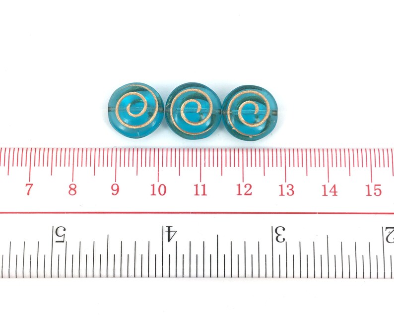 13mm Blue Spiral Bead Flat Round Coin Beads Vintage Czech Etsy