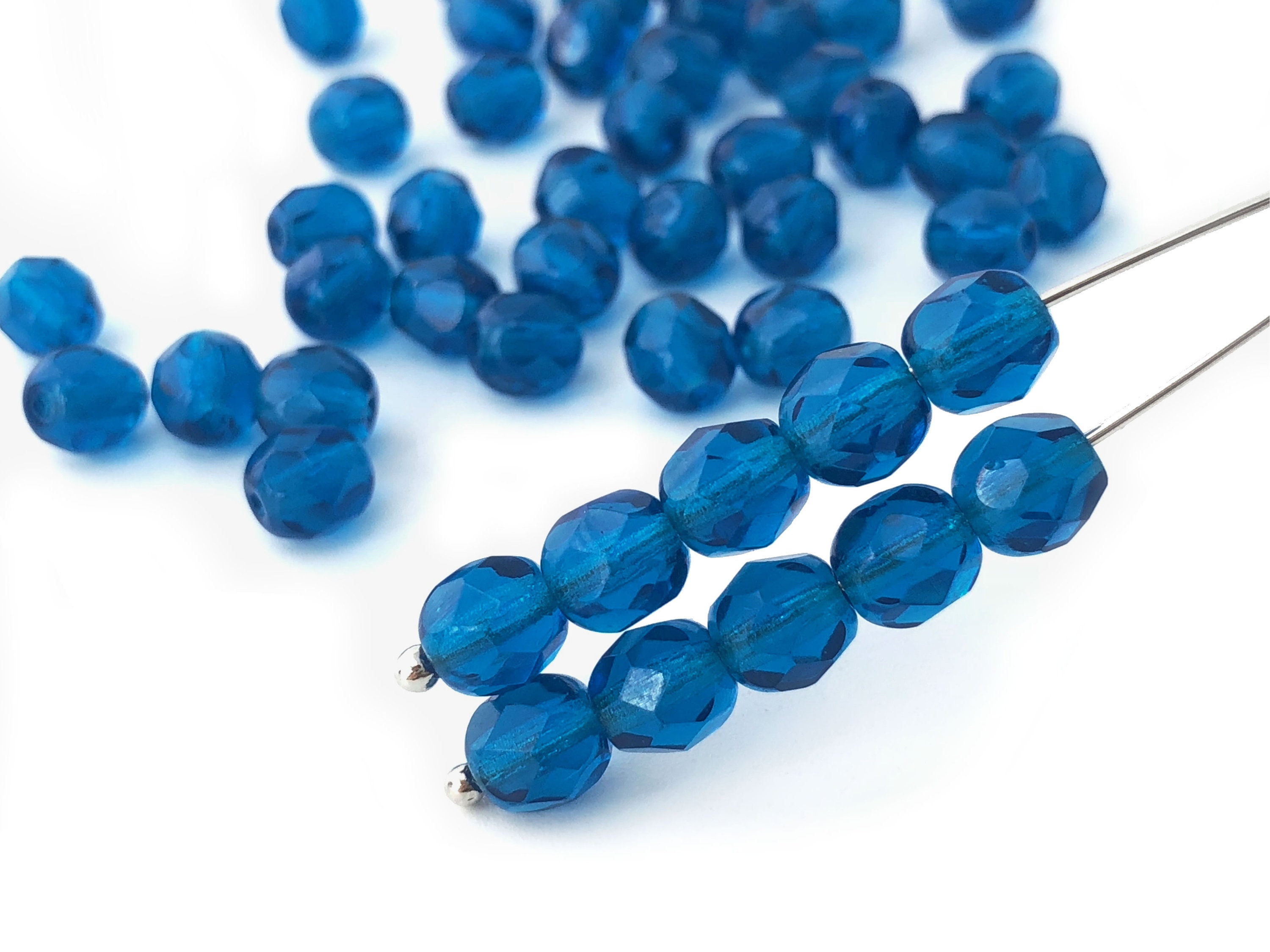 50 Dark Blue glass Bead 6mm Round Faceted Bead Czech Fire Etsy