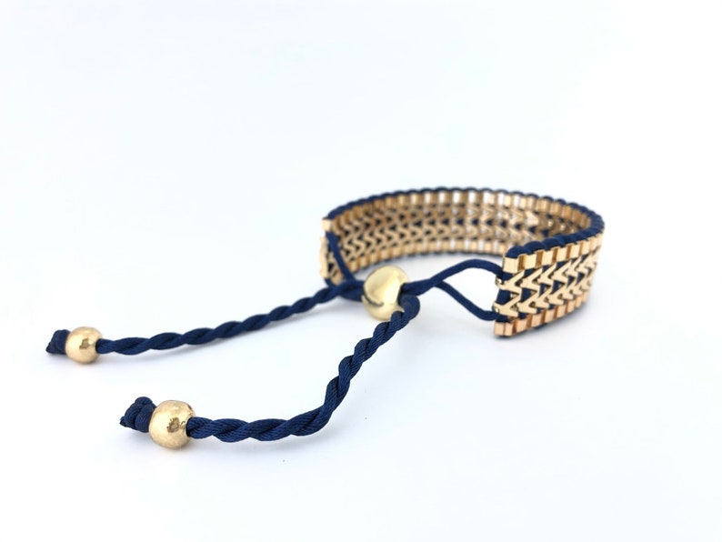 B5509BH Adjustable Blue Braided Bracelet Wide Bracelet Boho Bracelet Gold Chain Bracelet Gift For Her Handmade Knotted Bracelet