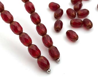 20pc 5x7 Czech Cathedral Faceted Oval Fire Polished Red 1522B