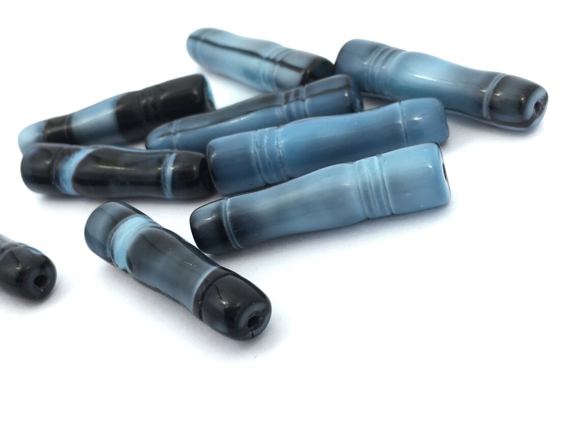 Blue Glass Tube Bead Czech Glass Bead Long Bead Stick Bead Etsy