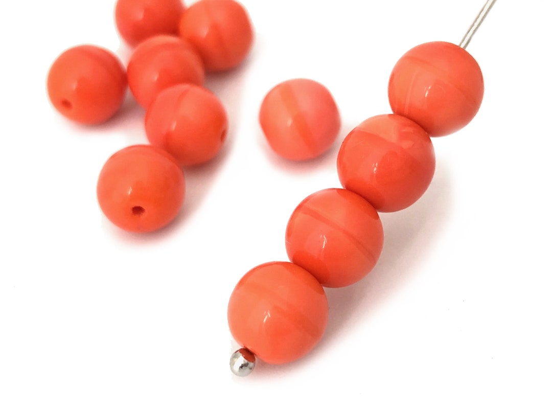 20 Orange Glass Bead, Druk Bead, 7mm Czech Bead, Smooth Round Bead