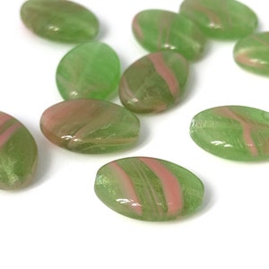 8 Two Tone Green Pink Flat Oval Bead, Czech pressed Glass Bead, Bohemian Bead, DIY Craft, Jewelry Making Bead, 11x16, 4834F CF3-1 image 2