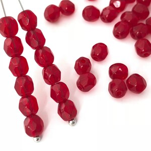 50 Ruby Red Faceted Glass Bead, Round spacer, Vintage Czech Fire Polished, DIY Craft, Bulk, 1159B FP2-7