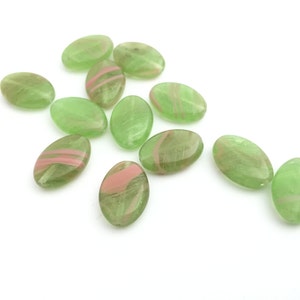 8 Two Tone Green Pink Flat Oval Bead, Czech pressed Glass Bead, Bohemian Bead, DIY Craft, Jewelry Making Bead, 11x16, 4834F CF3-1 image 4