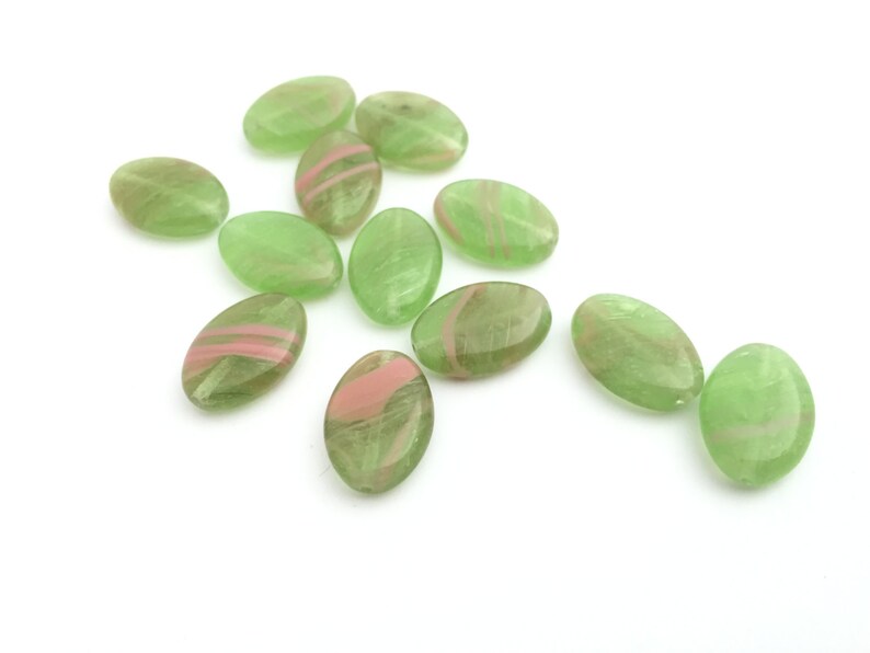 8 Two Tone Green Pink Flat Oval Bead, Czech pressed Glass Bead, Bohemian Bead, DIY Craft, Jewelry Making Bead, 11x16, 4834F CF3-1 image 4