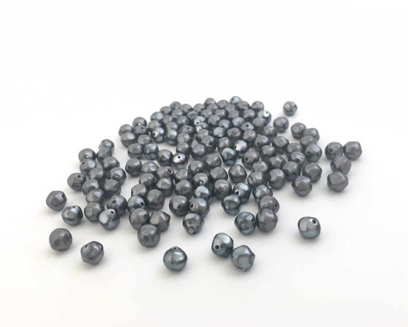 Bulk 50 Dark Gray Fake Pearls 6mm Vintage Glass Pearls Czech Etsy