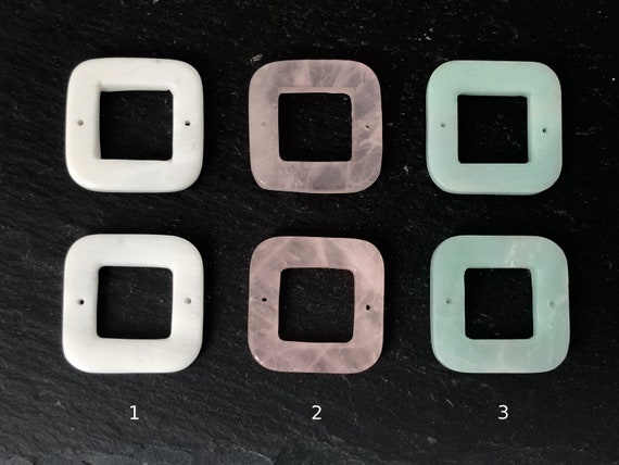 22mm Gemstone Pendant, Square Ring Pendant, Necklace Connectors, White Jade, Amazonite, Rose Quartz, PS488