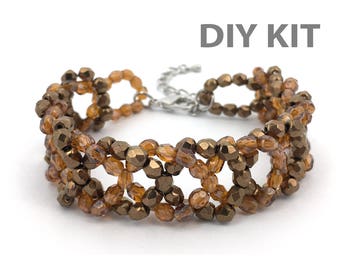 Kralenarmbandset, doe-het-zelf sieradenset, kit sieraden maken, kralensets, kralenarmbandset, knutselset, koperbruin, kralenbenodigdheden, BP008