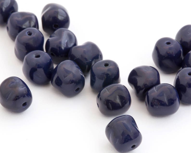 DIY Jewelry Nugget Bead Czech Pressed Glass Bead Geometric Bead 1336C 20pcs Bohemian Bead Dark Blue Spacer Bead 8x9