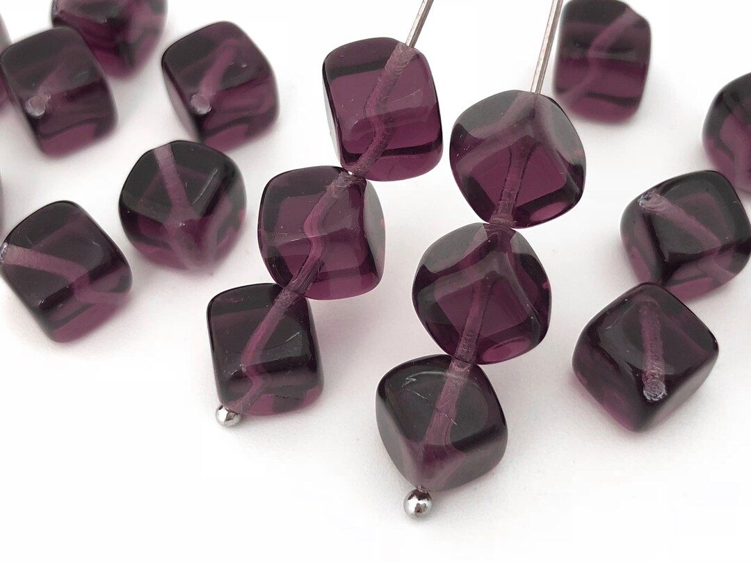 8mm Dark Purple Cube Bead Czech Pressed Glass Bead Bohemian Etsy