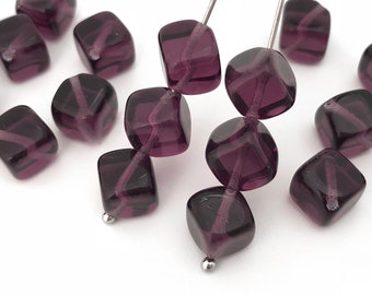 8mm Dark Purple Cube Bead, Czech Pressed Glass Bead, Bohemian Bead, Diagonal Hole, DIY Jewelry, 15pcs, A0039D, AD3-9