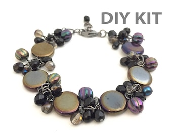 Dangle Bracelet Kit,  DIY Jewelry Kit, Beading Kits, Beaded Bracelet, Charm Bracelet, Black Bead Bracelet, Craft Kit, Gift For Her, BP003