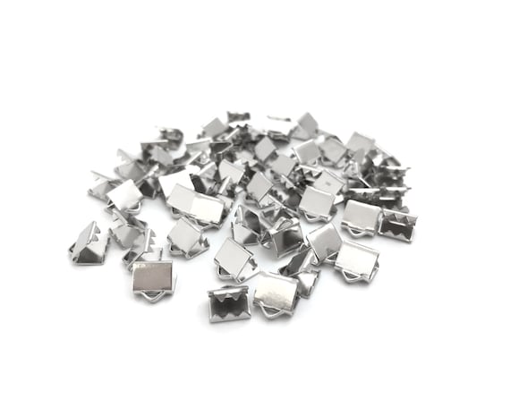 Ribbon Crimp End, Ribbon Clasp, Fold Over Crimp, Silver End Cap, Leather Cord End, End Bar, End Clasp, Rhodium Plated, 5x6,  MF0377, 1-8/6