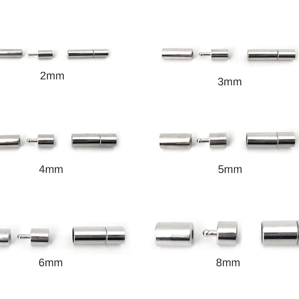 5 fermoirs pour cordon en cuir, fermoir de collier en cuir, fermoir de bracelet en cuir, fermoir pour bijoux, embouts en laiton, rhodium, taille 2/3/4/5/6/8 mm, 1-5/7