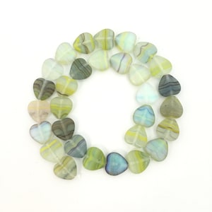 20 Mixed Color Heart Beads, 10mm Green Beads, Frosted Beads, Valentine Beads, Czech Glass Beads, Bohemian Beads, Vintage Beads, 3591F CF1-2